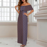 two tone shell print Women's Off Shoulder Ruffle Boat Neck Dress (Model D71)