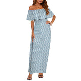 compound leaf print 2A Women's Off Shoulder Ruffle Boat Neck Dress (Model D71)
