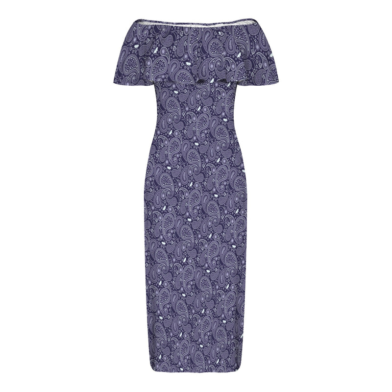 Paisley Royale Women's Off Shoulder Ruffle Boat Neck Dress (Model D71)