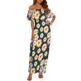 floral garden striped green Women's Off Shoulder Ruffle Boat Neck Dress (Model D71)