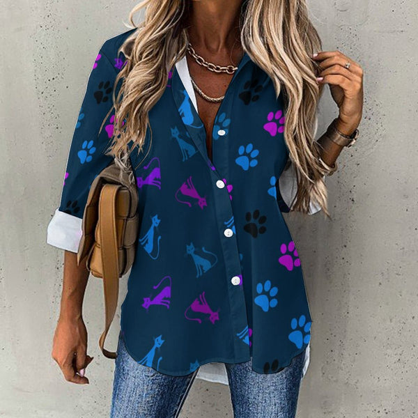 Cropped hem shirt Long Sleeve Blouse (B648)