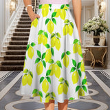lemon Elastic Waist Pocket Midi Skirt
