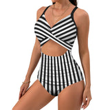 bw print Women's Twist Front Tie Back Swimsuit (Model S57)