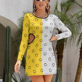 Smiley Face Hollow Slim-Fit Dress Slim dress with hollow waist