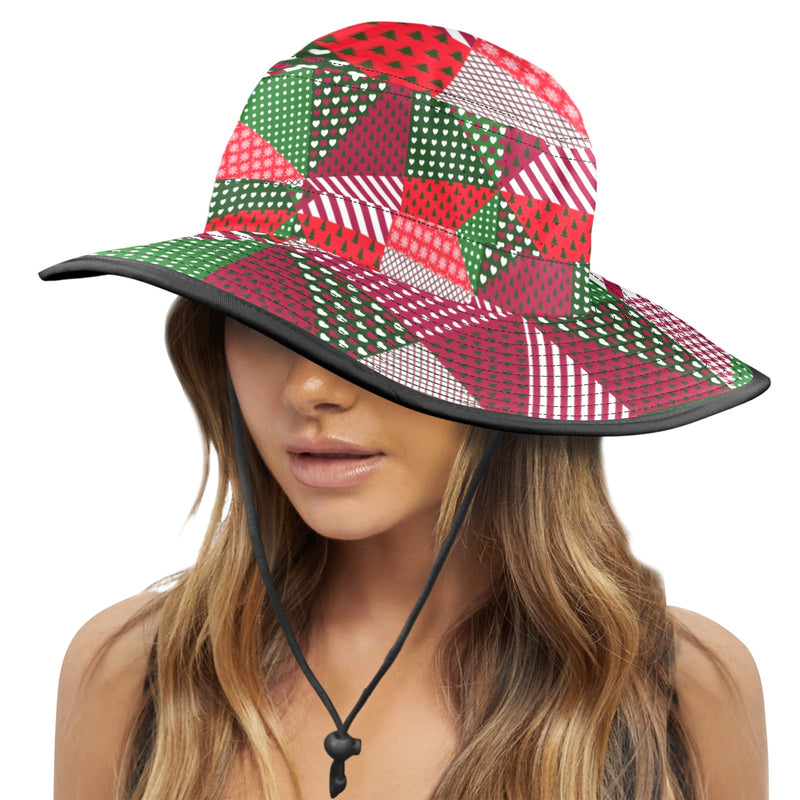 patchwork print xmas 4 Wide Brim Bucket Hat