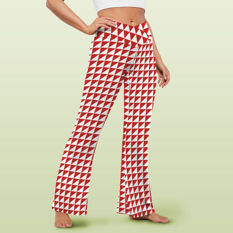 red triangle print 7B High Waist Crossover Tummy Control Flare Leggings