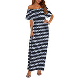 molecular print striped Women's Off Shoulder Ruffle Boat Neck Dress (Model D71)
