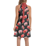 Tie Back Halter Neck Flared Dress