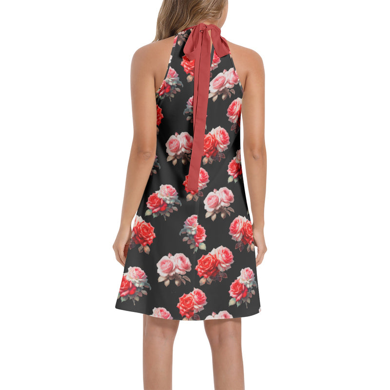 Tie Back Halter Neck Flared Dress