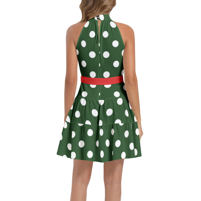 Ruffle Hem Belted Halter Dress