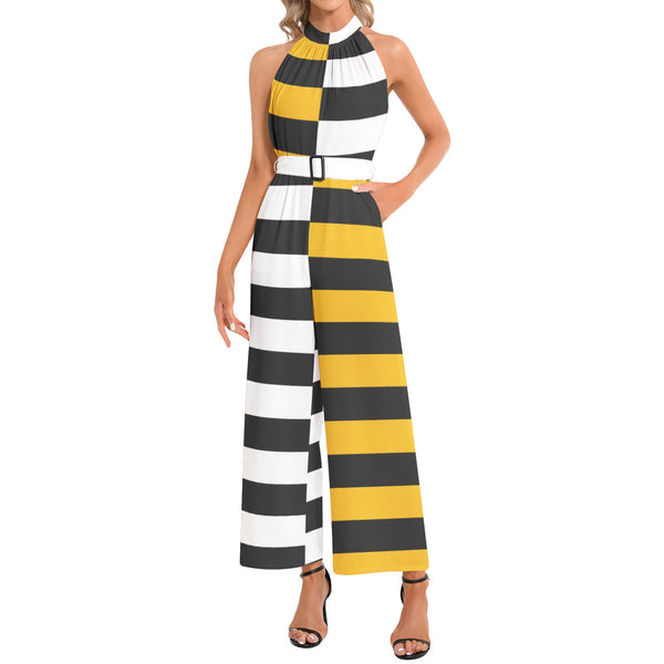 Halter Neck Buckle Belted Jumpsuit