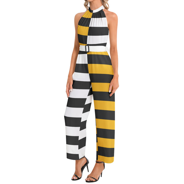 Halter Neck Buckle Belted Jumpsuit