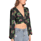 Women's Deep V-Neck Lantern Sleeve Crop Top