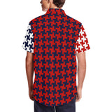 Americana Houndstooth Men's Short Sleeve Shirt with Lapel Collar (Model T54)