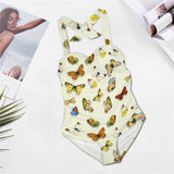 large butterfly print shadowed Women's Halter Neck Gather Chest Swimsuit (Model S52)