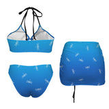 skull and roses print 3 copy Drawstring Halterneck Three-Piece Swimsuit Skirt