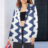 waves blue white print 2A Women's All Over Print Blazer (Model H64)