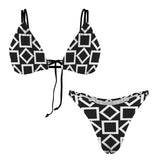 square diamond bw print Women's String Bikini Set