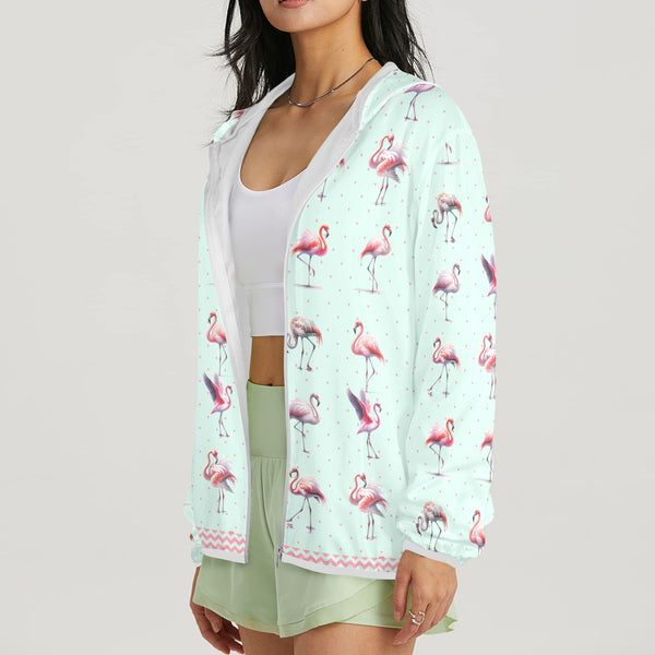 kemp flamingo print 2A Women's Lightweight Sun Protection Hoodie (Model H62)