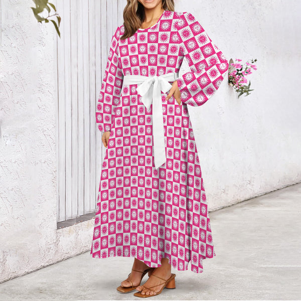 Got Sol Round Neck Long Sleeve Belted Maxi Dress