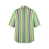 pink and green striped print Women's All Over Print Hawaiian Shirt (T58-2)