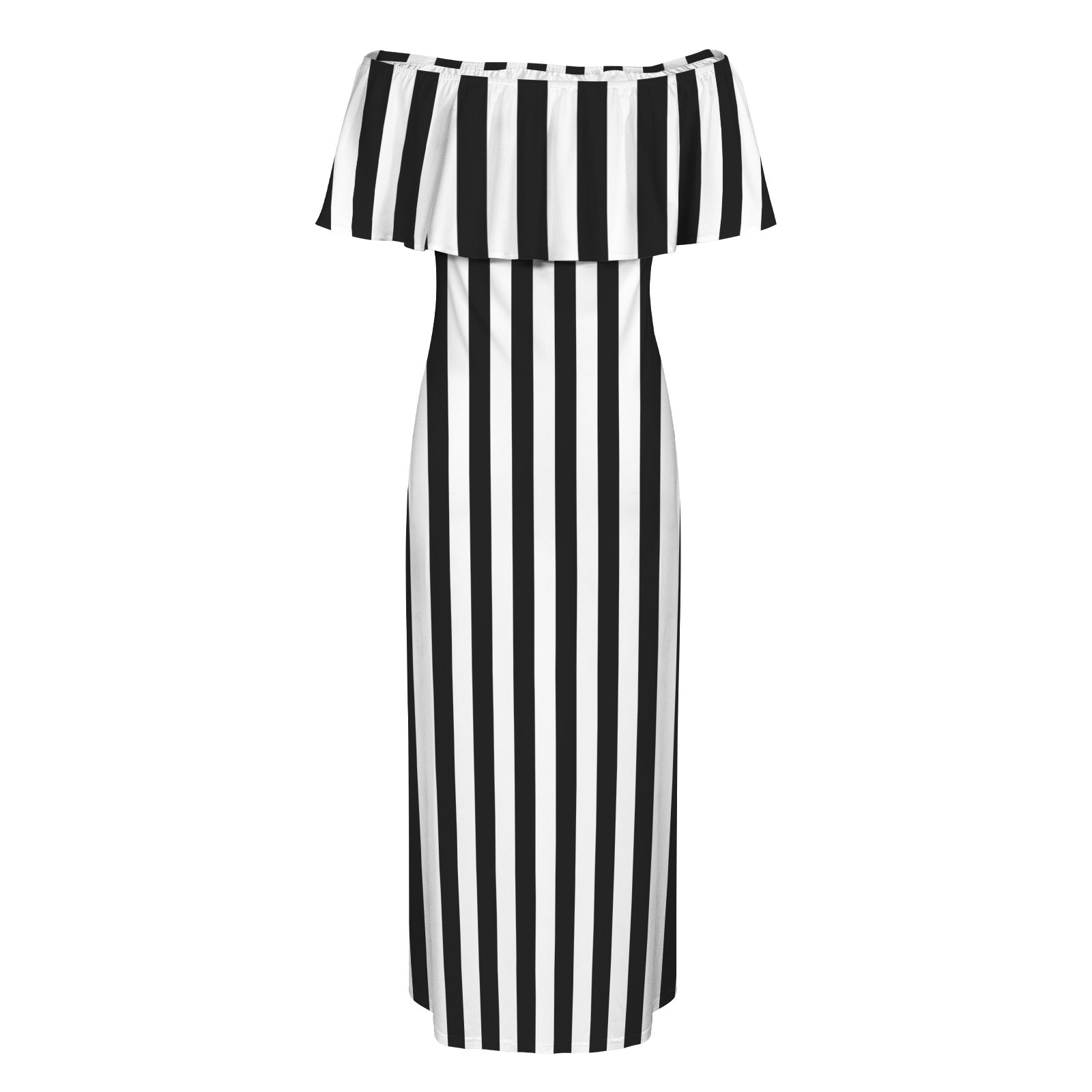 bw striped 11k Women's Off Shoulder Ruffle Boat Neck Dress (Model D71) 3XL bw striped 11k Women's Off Shoulder Ruffle Boat Neck Dress (Model D71) 3XL