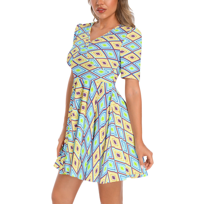 Short Sleeve Ruched Bust Flared Hem Dress