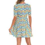Short Sleeve Ruched Bust Flared Hem Dress