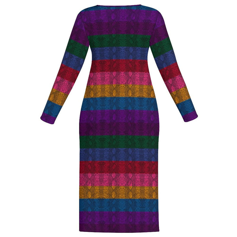 Multicolored Snakeskin Long Sleeve Bodycon Dress White / 7XL Multicolored Snakeskin Long Sleeve Bodycon Dress White / 7XL