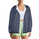 pinstriped plaid print Women's Lightweight Sun Protection Hoodie (Model H62)