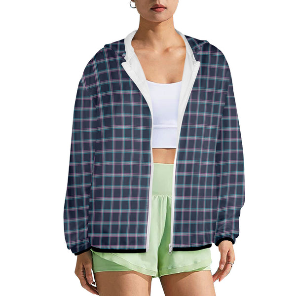 pinstriped plaid print Women's Lightweight Sun Protection Hoodie (Model H62)