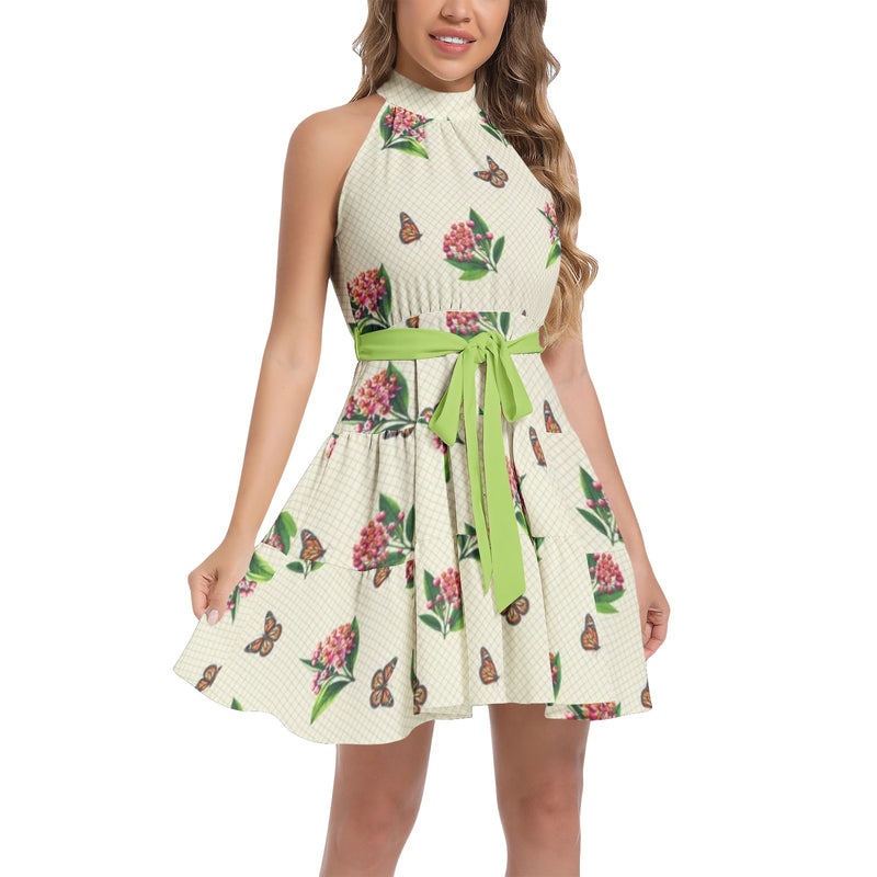 Ruffle Hem Belted Halter Dress
