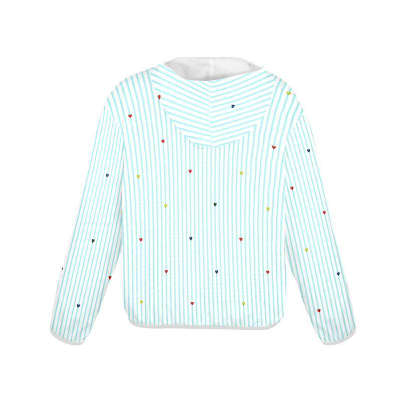 heart on stripes print light blue Women's Lightweight Sun Protection Hoodie (Model H62)