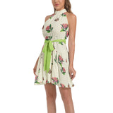 Ruffle Hem Belted Halter Dress