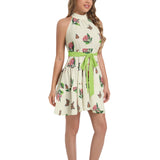 Ruffle Hem Belted Halter Dress