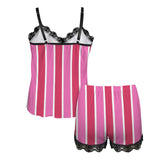 candy cane striped print 3B Women's Lace Camisole Pajama Set