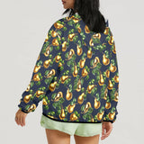golden pear on blue on print Women's Lightweight Sun Protection Hoodie (Model H62)
