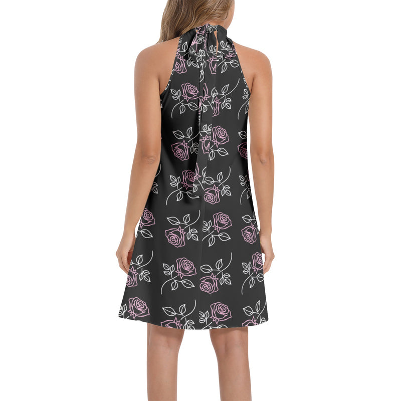 Tie Back Halter Neck Flared Dress