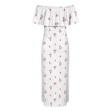 tulips print 5A Women's Off Shoulder Ruffle Boat Neck Dress (Model D71)