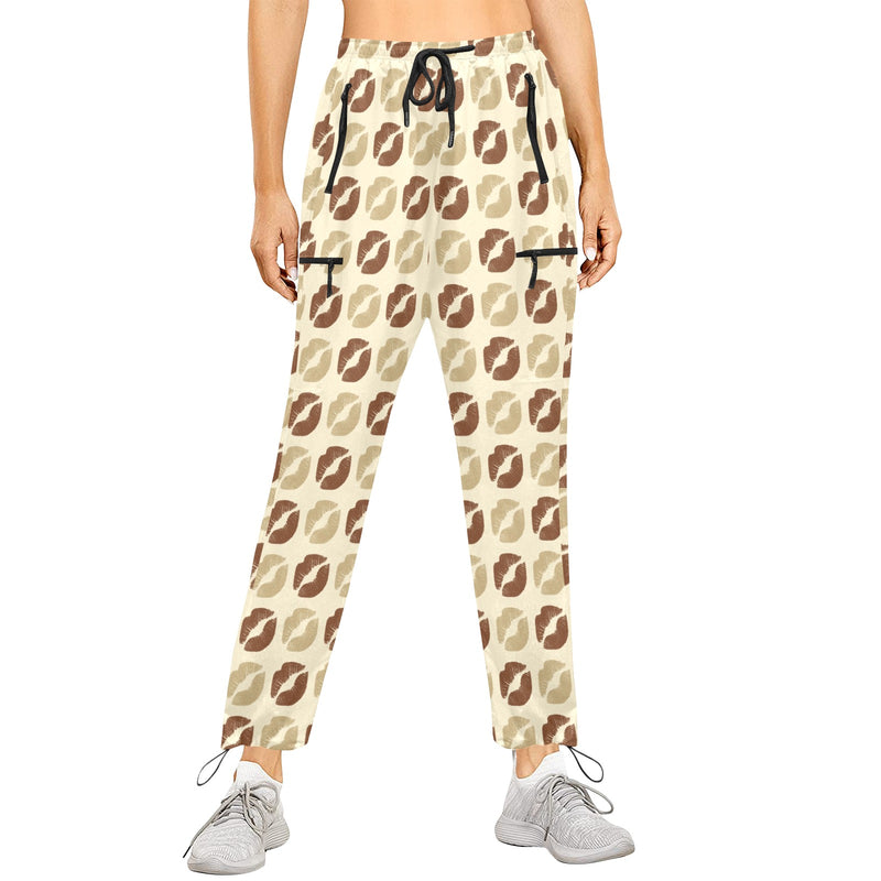 kisses beige and bronze print 2A Women's Quick Dry Cargo Sweatpants (Model L65)