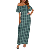 plaid emerald print Women's Off Shoulder Ruffle Boat Neck Dress (Model D71)