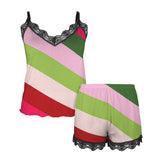 rasp biased striped print Women's Lace Camisole Pajama Set