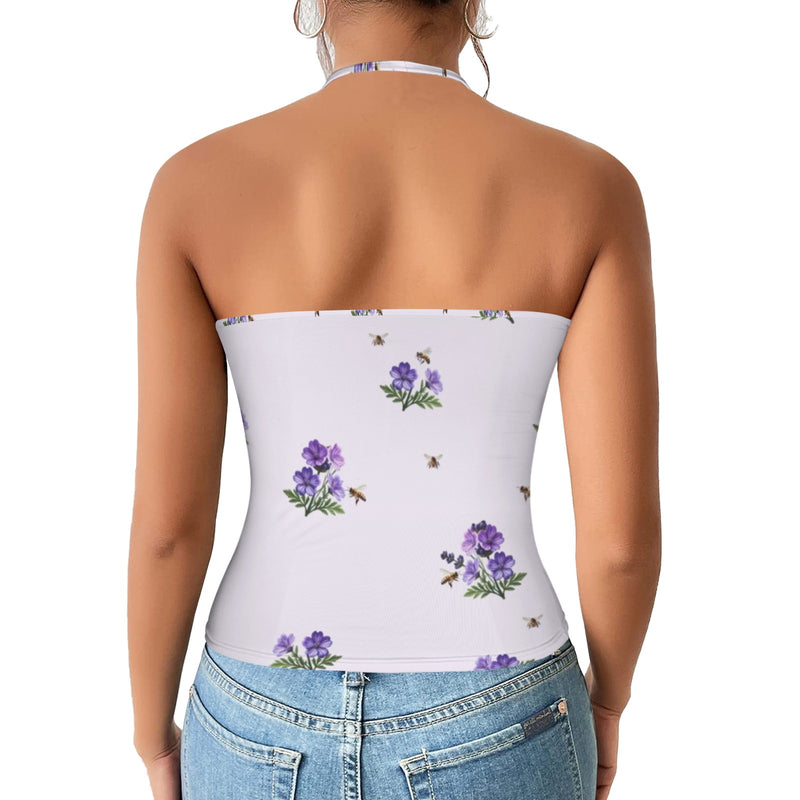 apiary print 5B Women's V-Neck Halter Top (Model T83)