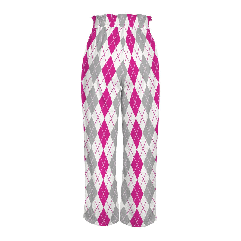 argyle pink print 2A Strappy Elastic Waist Wide Leg Pants with Pockets