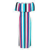 barcode color bar print 5b Women's Off Shoulder Ruffle Boat Neck Dress (Model D71)