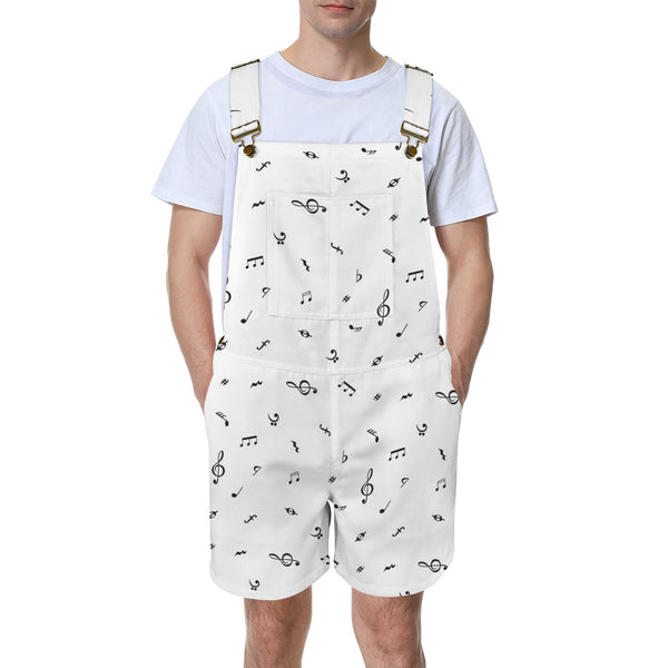 white music print Unisex Shorts Suspender Jumpsuit (Model L78)