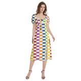 Puff Sleeve Split Thigh Midi Dress