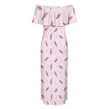 pink ice cream hearts Women's Off Shoulder Ruffle Boat Neck Dress (Model D71)