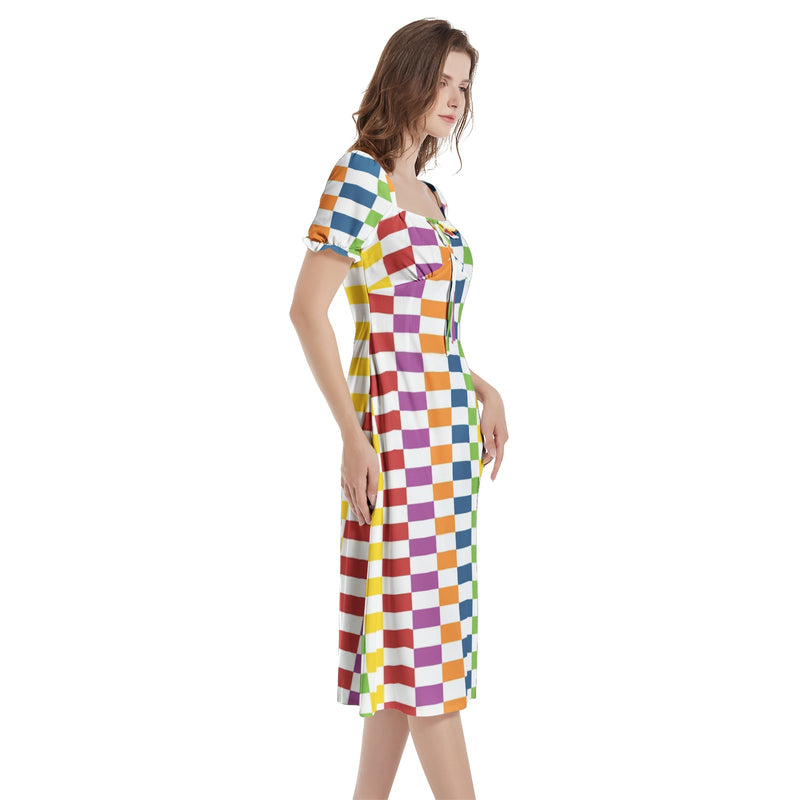 Puff Sleeve Split Thigh Midi Dress