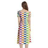 Puff Sleeve Split Thigh Midi Dress